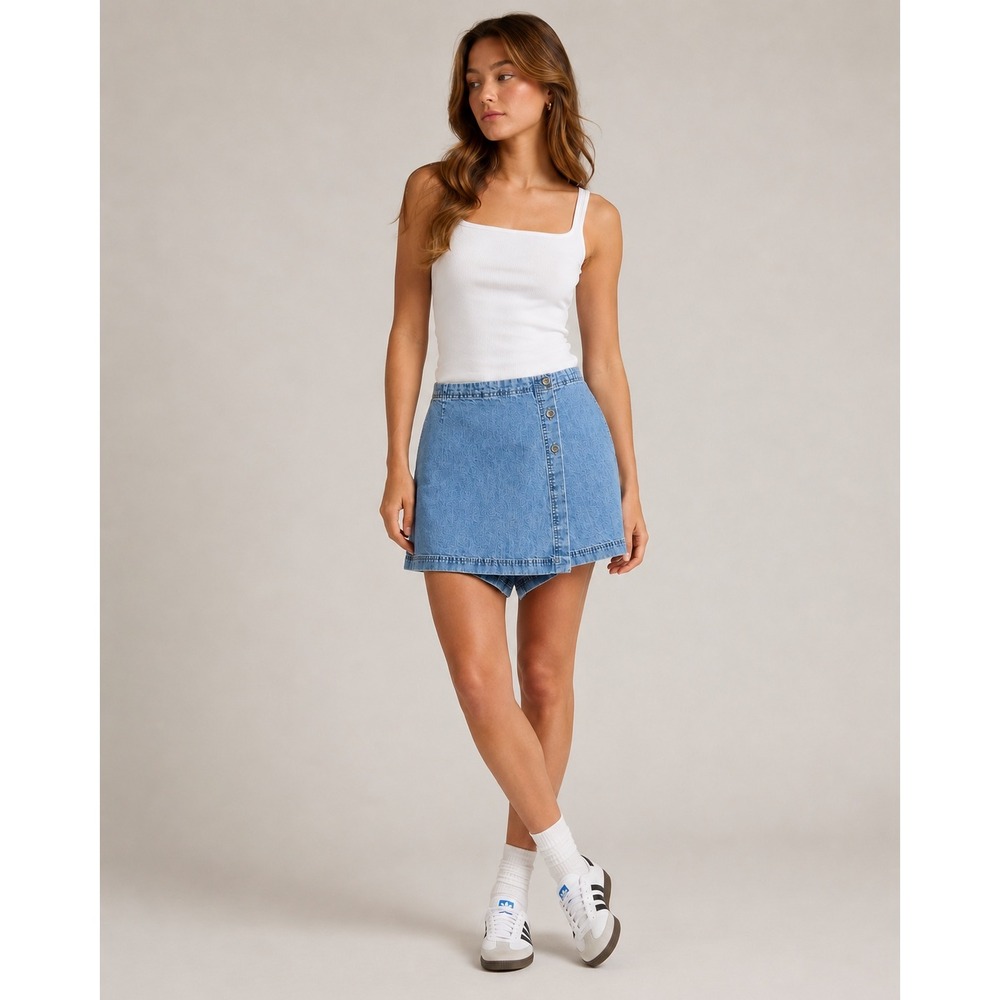 High Sierra 100%‎ Cotton Blue Denim Skort Womens Size 12 Casual 90s Style